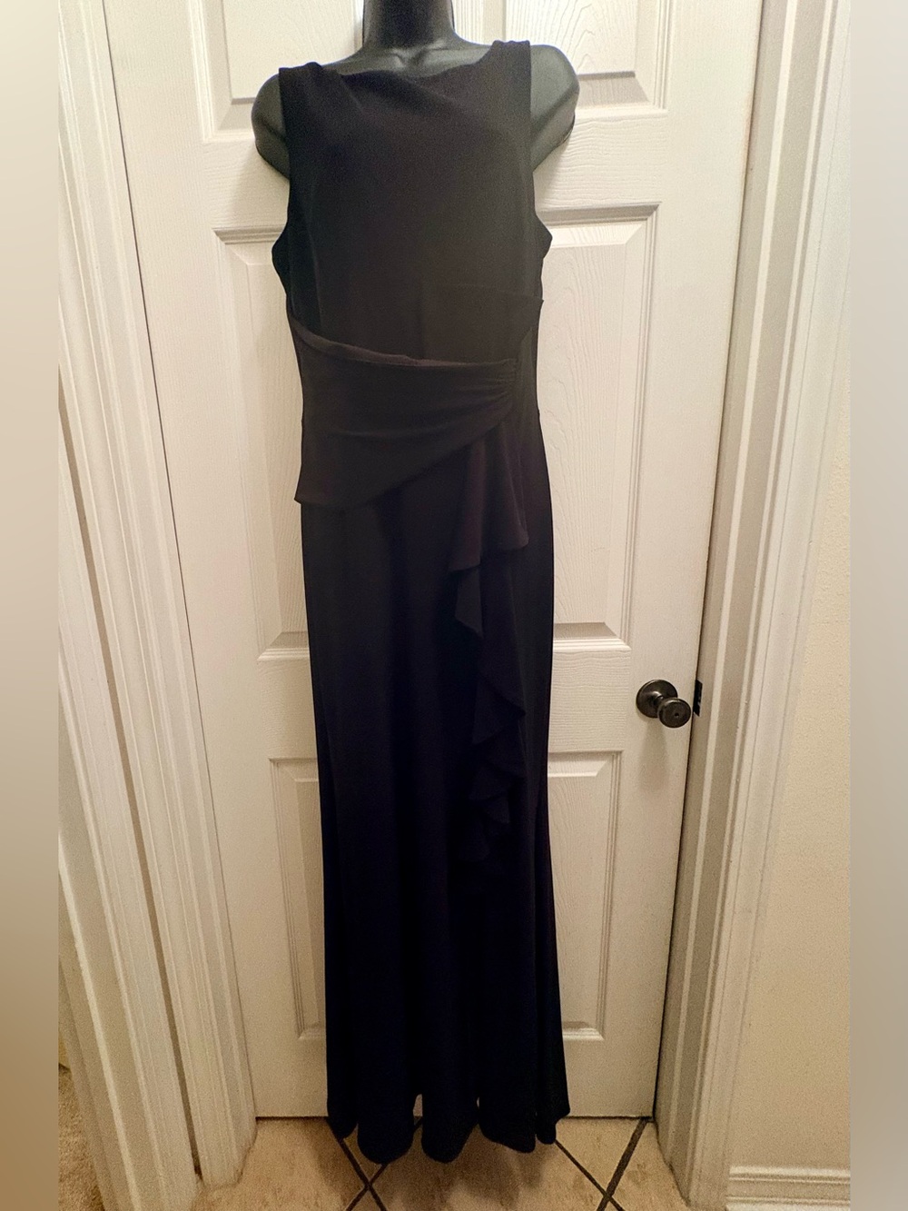 DJ-JAZ Black Draped Ruffle Formal Maxi Dress Size 12